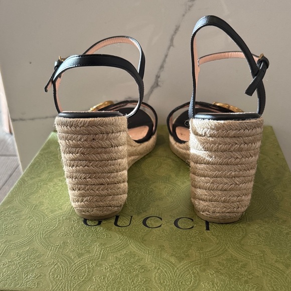 🍒🍒. Gucci Black Wedges with Gold Logo. 🍒🍒 - Picture 3 of 6